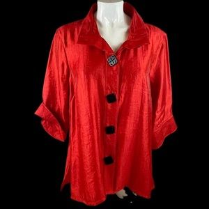 Ali Miles High Neck Tunic Red Button Top Petite XL  274
